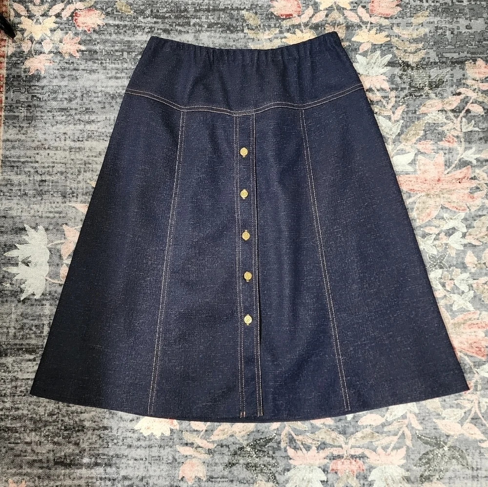 Vintage Graff Californiawear Blue Faux Denim A-Line Midi Skirt